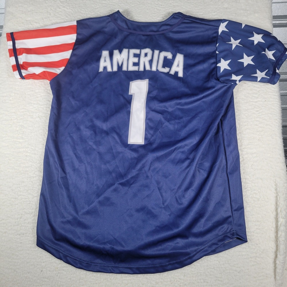 Greater Half Baseball Jersey Mens XL Blue USA Statue of Liberty America 1 Shirt - Picture 5 of 6